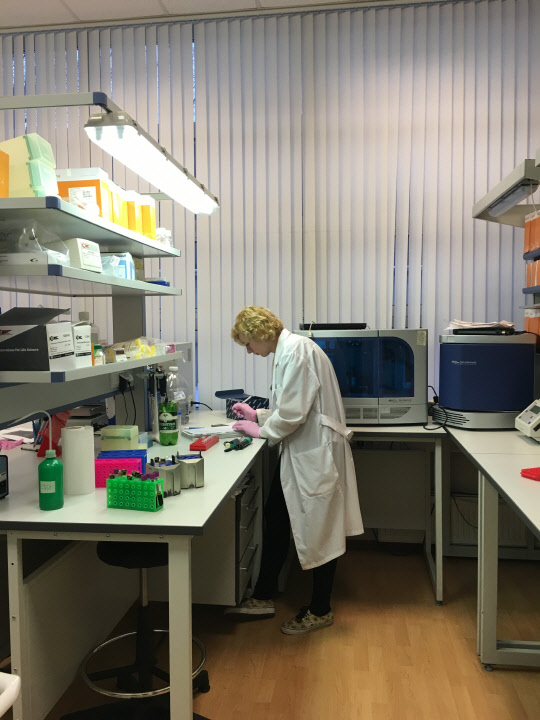 모스크바국립대학 사이언스파크 입주 기업 '게노아날리티카' 연구실에서 연구원이 실험을 하고 있다.